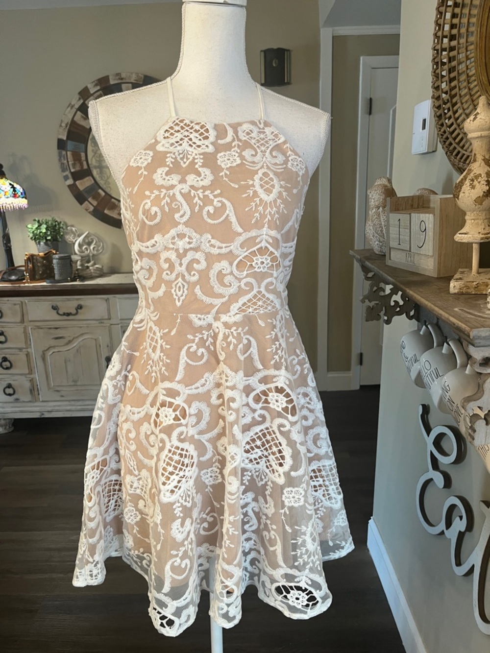 Petal & Pup Nude & White Lace Mini Dress